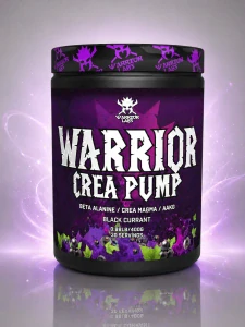 Warrior CREA PUMP 400 g – predtréningový doplnok bez kofeínu, čierna ríbezľa